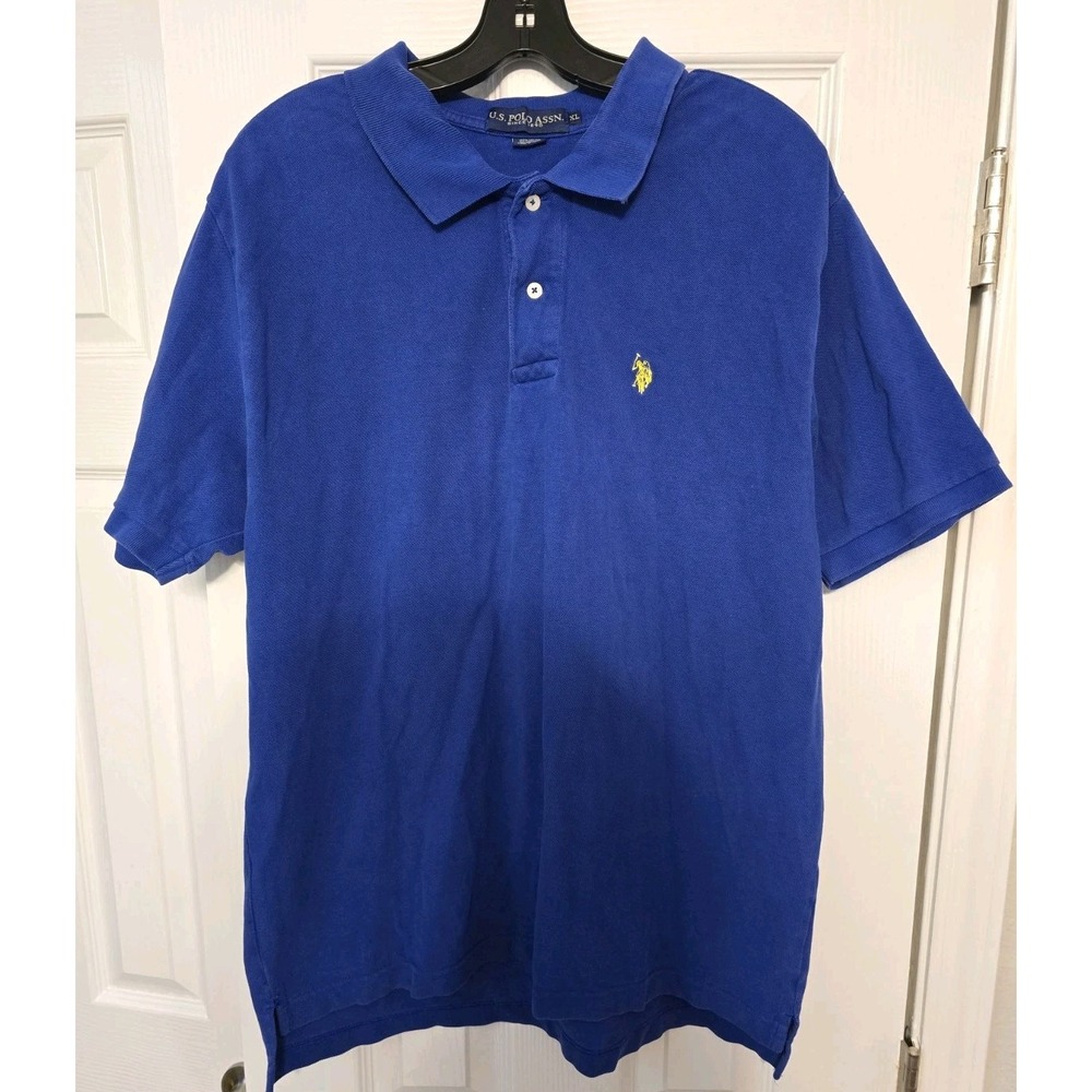 US Polo Assn Mens Polo Shirt Blue Short Sleeve Size XL Yellow Pony 100% Cotton